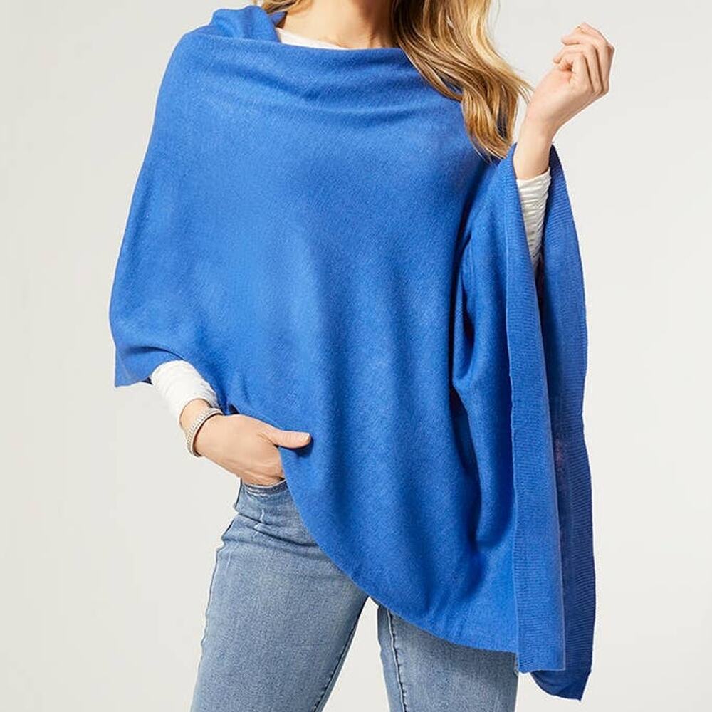 Classic Blue Acrylic Poncho One Size